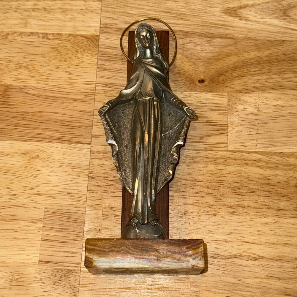 Vintage Religious Statue 1930 Marble Base Golden Halo 8 inch - Picture 1 of 5